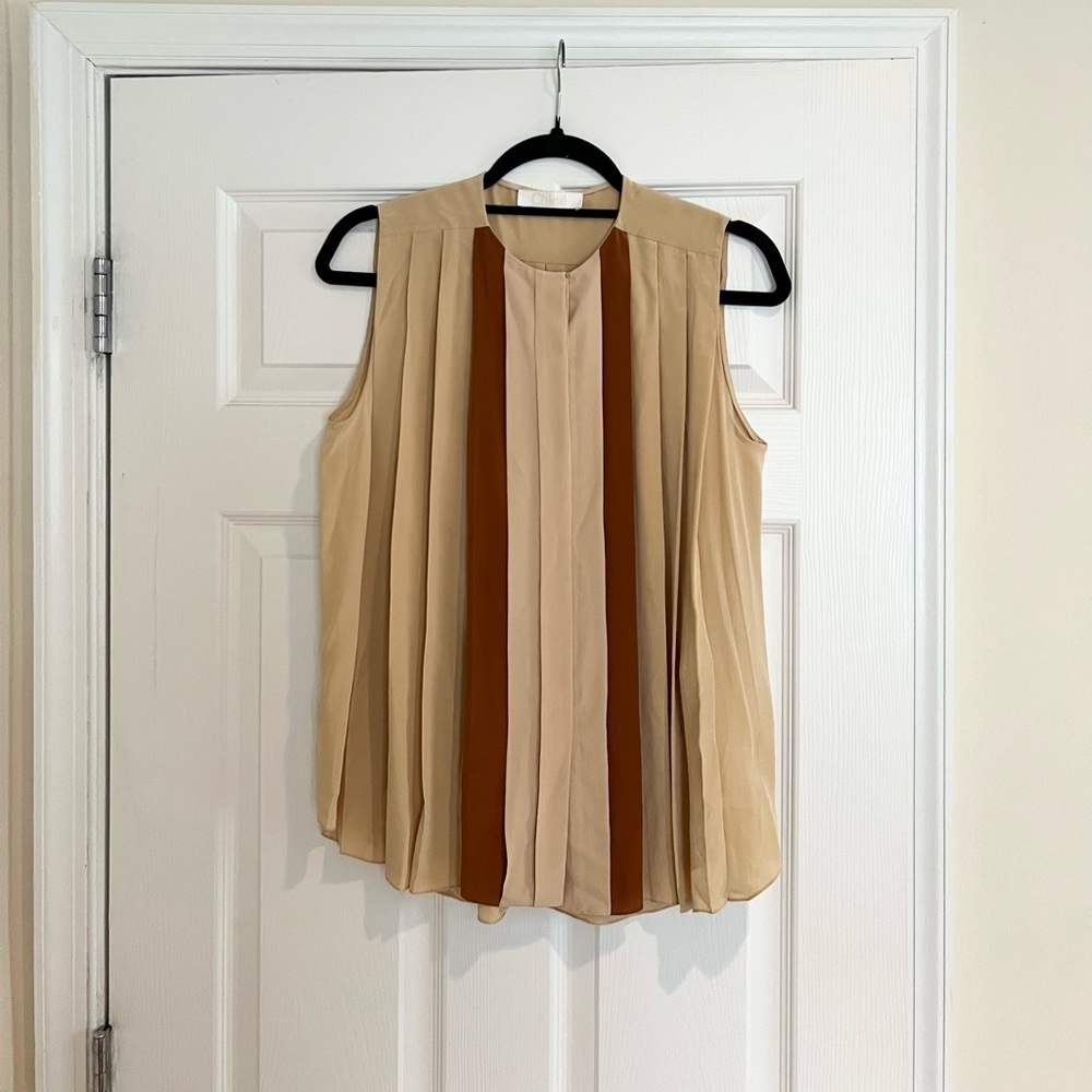 Chloe Tan Silk Pleated Shirt